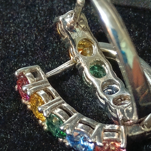 Multicolor MultiGem Hoop Earrings Platinum Silver - Picture 11 of 16